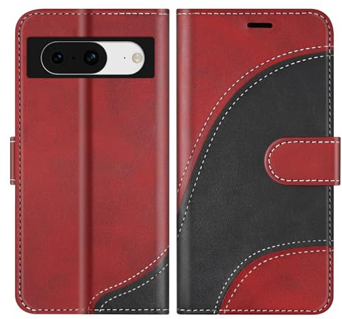 BoxTii Cover per Google Pixel 8, Custodia in PU Pelle Portafoglio, Magnetica Cover a Libro con Slot per Schede per Google Pixel 8, Rosso