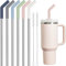 Tomorotec 6-Pack Morandi Colors Silicone Tip Stainless Steel Straws for 30oz Stanley Tumblers with 2 Cleaning Brushes, BPA-Free 10 Long Compatible with Adventure Quencher, Enhances Drink Enjoyment