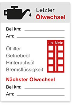 Aufkleber Ölwechsel KFZ Service Kundendienst Wartung Auto Ölfilter Getriebeöl Hinterachsöl Bremsflüssigkeit Waschstrassenfest und Witterungsbeständig