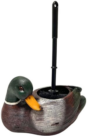 BestGiftEver Mallard Duck Design Toilet Brush and Holder Set, Cute Polyresin Lakehouse-Inspired Design Holder for Deep Cleaning Toilet Bowl Brush, Funny and Novelty Decorative Bathroom Accessory