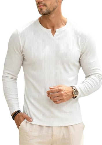 Muscle Cmdr Men’s Henley T-Shirt Short & Long Sleeve V Neck Slim Fit Soft Stretch Casual Athletic Tee Medium Weight