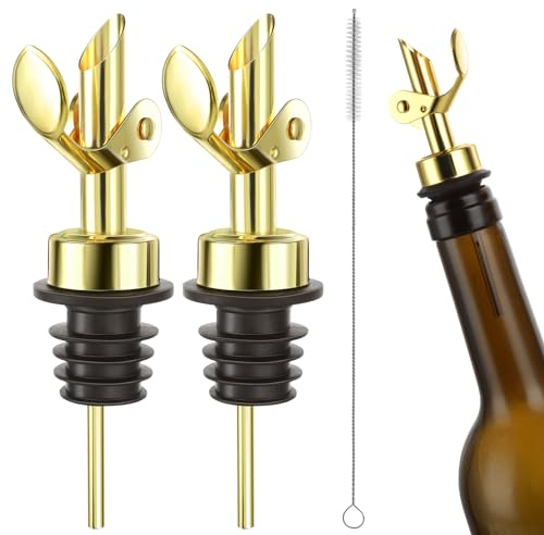 Mabor 2pcs Olive Oil Pourer Spout, Olive Oil Stopper Pourers(Gold)-Self Closing Design,Bottle Pourers for Pours Liquid,Wine,Vinegar