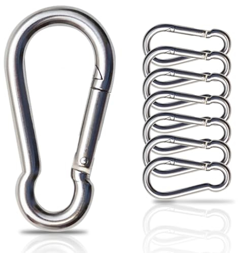 PinPro A4 Edelstahl Karabiner | 60x6mm - 2 Stück | 500 kg Bruchlast | Rostfreier NIRO AISI 316 Feuerwehrkarabiner mit Blattfeder