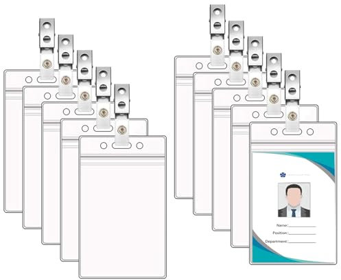 Porta Badge,10 Pezzi Porta Badge Trasparente,Portacarte in plastica con clip in metallo,Porta Carte d'identità in Plastica per Ufficio Scuola,Portabiglietti per Ufficio,Affari, Esposizione e Exhibitio