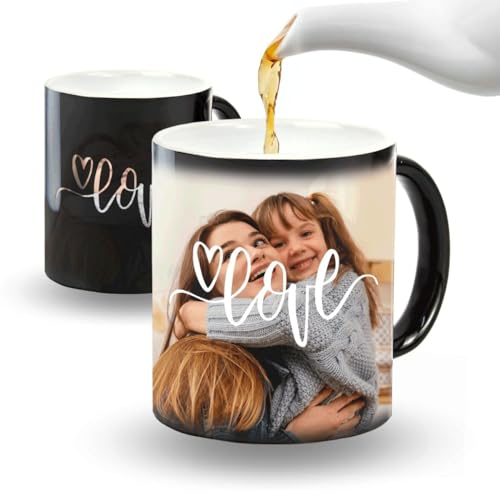 DEREGALOOS Taza mágica de cerámica Personalizada con Foto. Tazas personalizadas Regalo con Foto. Regalo Original Personalizado para San Valentín. Love