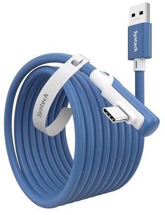Syntech Link Kabel 5m Kompatibel mit Meta Oculus Quest 3/Quest2/1/Quest Pro und Pico 4/PC Steam VR Zubehör, High Speed PC Datenübertragung, USB 3.0 zu USB C Kabel für VR Headset und Gaming PC, Blau