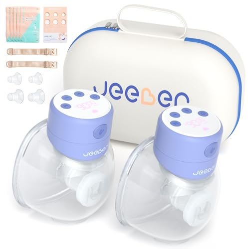 Jeeber Electric Breast Pump with Storage Bag, Hands-Free, Longer Battery Life & LED Display, Wearable Breastfeeding Pump with 19/21/24MM Flange, 3 Models 9 Levels, Low Noise, 2 Pack (S12)