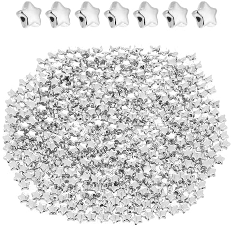 500 Perlas Espaciadoras de Estrella Plateadas - 6 mm Acrílicas para Pulseras, Colgantes - Cuentas de Plata en Forma de Estrella
