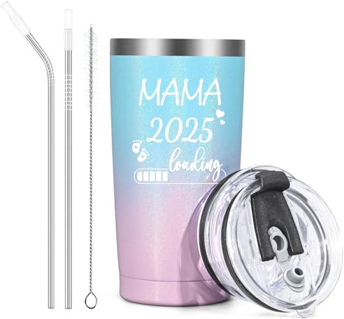 Livole Geschenke für Schwangere, Werdende Mütter, Eltern, Frauen, Geschenkideen Weihnachten, Schwangerschaft Geschenk - Mama 2025 Loading - 20oz Edelstahl Thermobecher to go, 600ml Camping Becher