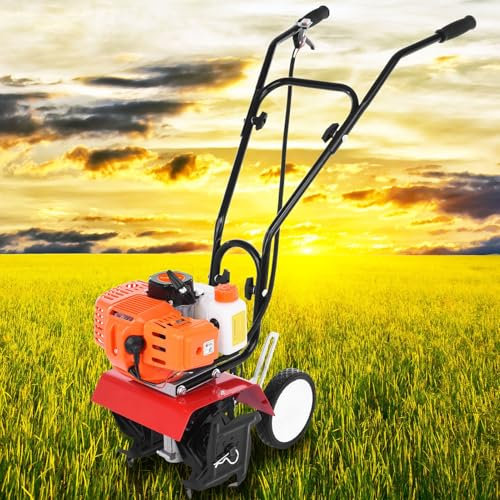 locwanot Gas Powered Tiller for Gardening 52cc 2-Stroke 9000RPM Cordless Cultivator with 1.2L Fuel Tank Rotary Cultivator Tool for Garden Digging Weed Removal Soil Cultivation UK Delivery