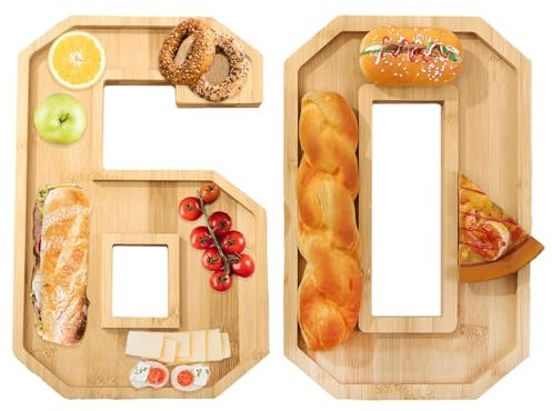 Belupai Wooden Number Charcuterie Board Box, Number Charcuterie Tray, Fillable Tray Food Dish Plates Container Box Cheese Platter for Home Party Snack Fruit Candy Cake Cookies (60)