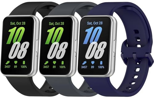 Vancle 3 Stück Armband für Samsung Galaxy Fit 3 Armbänder für Damen Herren, Silikon Uhrenarmband, Wasserdichtes Sport Ersatzarmband für Samsung SM-R390 Galaxy Fit 3, Schwarz/Dunkelgrau/Navy Blau
