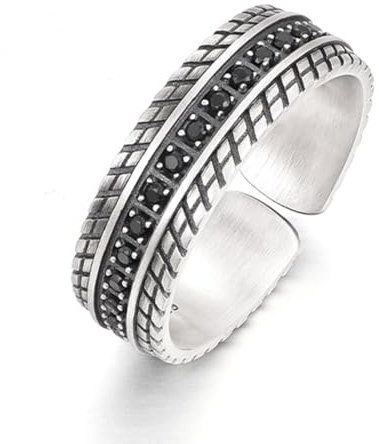 EIHI Ringe Herren - Ringe Für Herren - Vintage Silberner Reifenform Ring - Offener Verstellbarer Herrenring - Stilvolle Ringe Für Männer Und Frauen