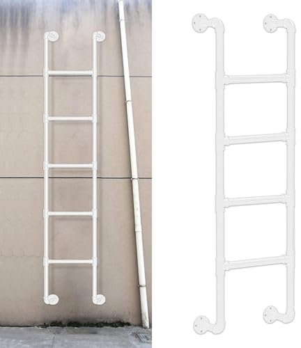 Renmlion Wall Mounted Metal Step Ladder - 4ft 5ft 6ft 7ft 8ft Height Entrance Egress Ladder, Heavy Duty Basement Window Well Egress Ladder Fire Escape Ladder,Loads 330lbs(260cm/102in)