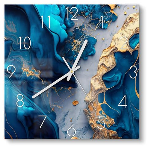 DEQORI Glasuhr | 30x30 cm | Motiv Goldene Tiefen | ausgefallene leise Design Uhr aus Glas | Wanduhr für Wohnzimmer & Küche | Moderne Hingucker Uhr für die Wand