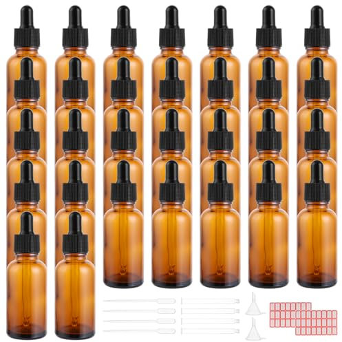 SHUESS Frasco de cristal ámbar de 30 ml, botella con cuentagotas de cristal, color marrón, incluye