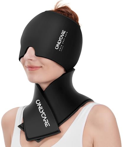 ONLYCARE Migräne Maske und Nacken Kühlpads Set, Upgraded 360° Gel Surround Migräne Kühlmaske Schlafmaske und Nacken-Eisbeutel, Kalte und Heiße Kompressen, Lindert Schmerzen, Sportverletzungen, Stress