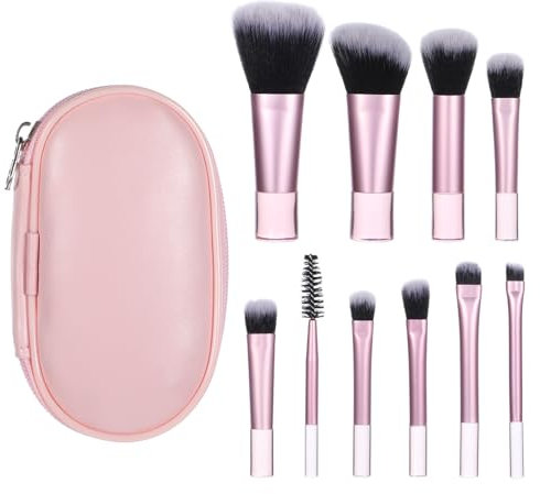 10 Pcs Mini Travel Makeup Brush Set With Pouch Pink Portable Travel Size Makeup Brushes Professional Cosmetic Brush Travel Essentials kits for Women Girls Foundation Brush Blush Powder Eye Shadow