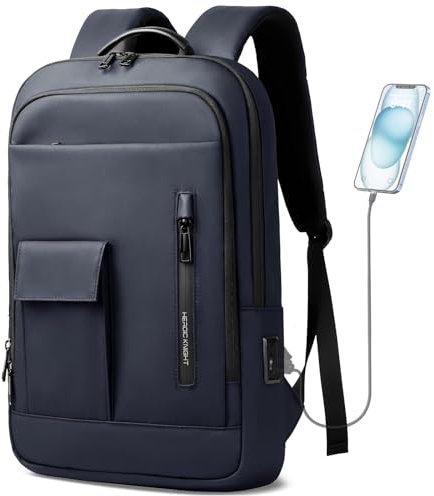 HEROIC KNIGHT Zaino sottile per computer portatile, leggero, compatto, impermeabile, con porta di ricarica USB, borsa per computer per viaggi d'affari, università, scuola, ufficio, lavoro all'aperto