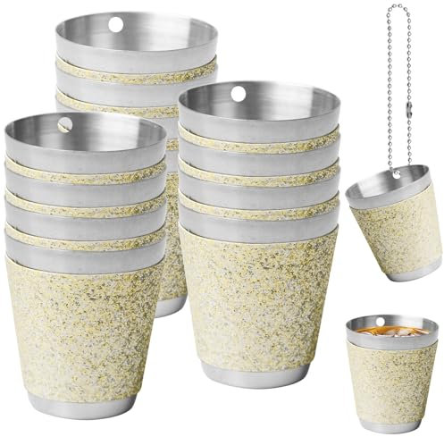 Asfrode 12 x Schnapsgläser Edelstahl Schnapsglas mit Kette, 30ml Schnapsbecher Wiederverwendbare Shotgläser Shot Becher Metall zum Umhängen für Hochzeitsfeiern Karneval Partys (Silber)