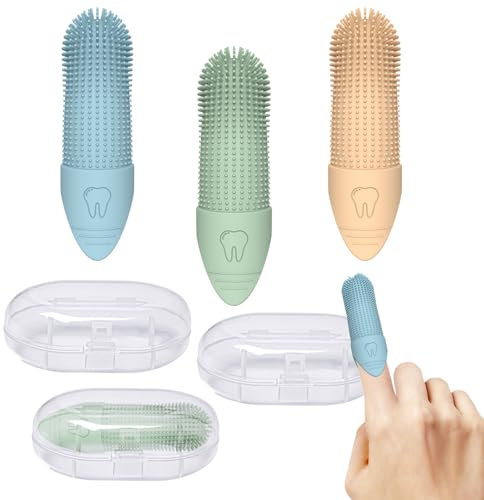 3 Pcs Dog Toothbrush, 360° Brush Head, with Storage Cases Multi-Angle Dental Teeth Cleaning Products for Small Medium, and Large Pets（Beige, Green, Blue）