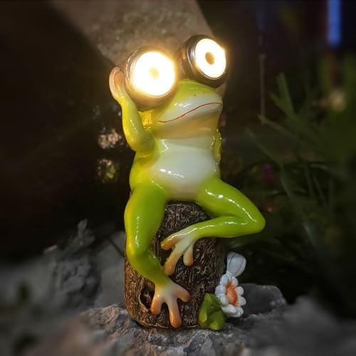 Frosch Deko Solarlampen für Außen Garten Dekotation 16.5cm Hoch, Solar Deko Garten Figuren Statue wasserdicht, Gartendeko Solarleuchten für Draußen, Deko Frosch Solar Lampe für Hof Balkon Terrasse