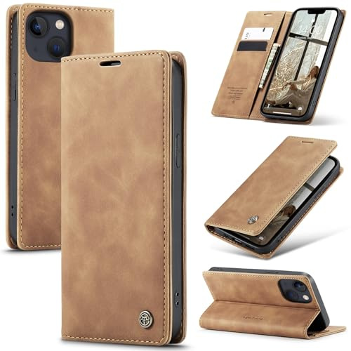 Azororo Handyhülle für iPhone 14 Plus 5G Hülle Premium Lederhülle Flip Case Magnet Tascher Kartenfach Standfunktion Klapphülle Schutzhülle für iPhone 14 Plus, Braun