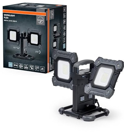 OSRAM Projecteur de travail LED VAL FLEX, gris foncé/noir, 2x30W, 6450lm, blanc froid, avec têtes orientables à 270° verticalement et à 180° horizontalement, avec câble, IP54, 6500K.