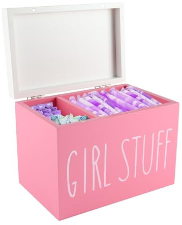 Binden Aufbewahrung Badezimmer 2 Fächer Tampon Box mit Deckel Holz Pink | Hygieneartikel Organizer für Slipeinlagen Wattepads und Wattestäbchen, praktische Sortierung für Bad und Schminktisch Zuhause