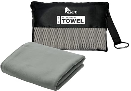 azark Microfibre Towel – Quick Dry, Lightweight & Super Absorbent – Gym, Travel, Yoga, Camping & Beach – Soft & Durable – Multiple Sizes (Grey, Small)