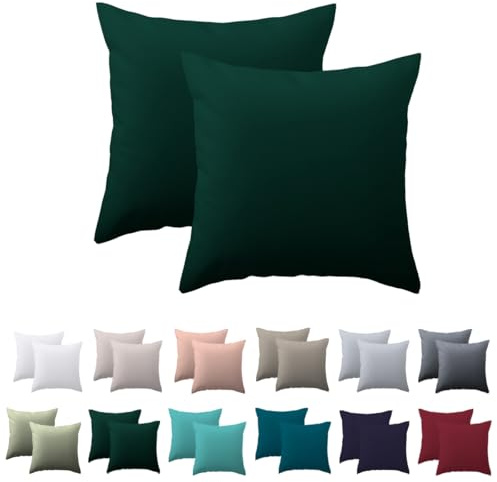 Nesture Kissenbezug 50x50 2er Set, Dunkelgrün, 100% Mikrofaser | kissenhülle 50x50cm mit Reißverschluss, Kopfkissenbezug weich & bügelfrei, atmungsaktiv, Pflegeleicht bei 60°C waschbar