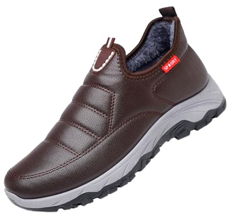 Generisch Slip In Scarpe da uomo, scarpe da trekking, invernali, senza lacci, scarpe da esterno, antiscivolo, tinta unita, in ecopelle, comode, caffè, 41 EU