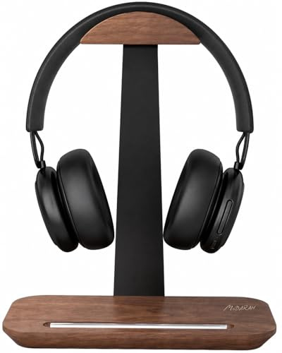 MiDARAH Premium Walnut Wood Headphone Stand with Storage Base – Wooden Desktop Headset Holder for AirPods Max, Sony, Bose, Beats & Gaming Headsets – Home, Office & Gaming Setup