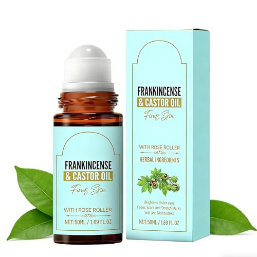 Frankincense and Castor Oil Roll On, Weihrauch und Rizinusöl Roll-On, Weihrauch-Ätherisches Öl für das Gesicht, Natürlicher Feuchtigkeitsspender für feine Linien und Augenringe (1pc)