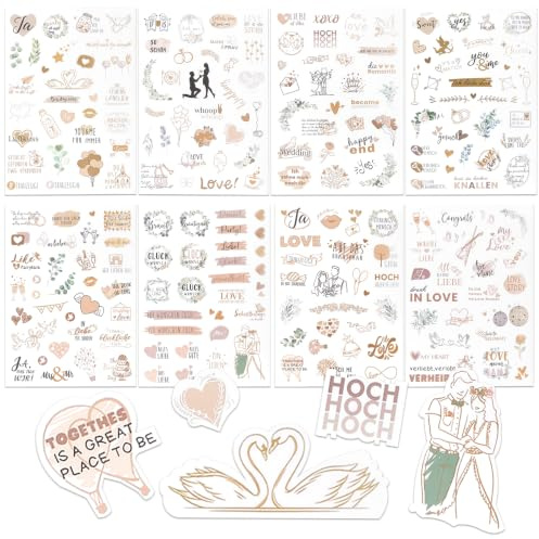 OVBOVA Sticker Geburtstag Set – 8 Blätter mit über 350 Aufklebern für Gästebuch, Fotoalbum und Scrapbooking – Geburtstags-Sticker in 4 Designs zur kreativen Gestaltung
