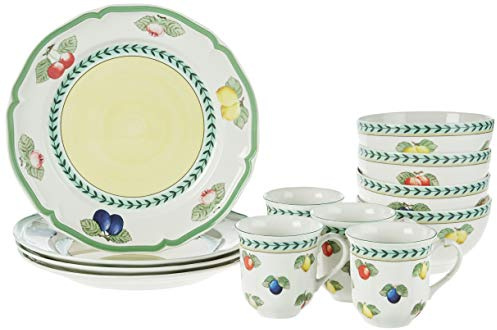 Villeroy & Boch French Garden 12-Piece Set, Service for 4 | Multicolor porcelain dinnerware set with bowls, plates, mugs, made in Germany, dishwasher and microwave safe, serves four