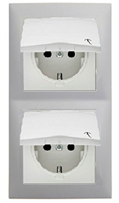 Komplett-Set Berker S.1 Abdeckrahmen, 2-fach - Polarweiß, glänzend mit 2x Steckdose, Klappdeckel -BERKER- -weiß-