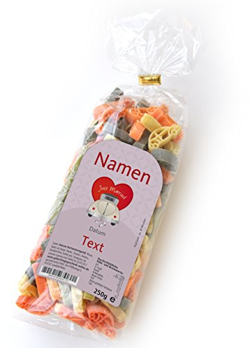 Herz & Heim® Hochzeitsnudeln für die Flitterwochen mit Namen, Datum und Wunschtext