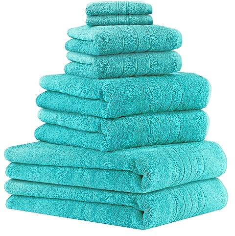 Betz 8er Set Handtücher Handtuch Deluxe 100% Baumwolle 2 Badetücher 2 Duschtücher 2 Handtücher 2 Seiftücher Farbe türkis