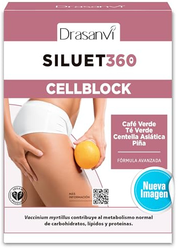 Cell Block Drasanvi Anticelulitico con Cafe Verde en 45 Comp Sin Gluten | Con Cafe Verde, Diente de Leon, Te Verde, Centella Asiatica y Zinc, Ayuda a Combatir la Celulitis, Vegano y Sin Gluten