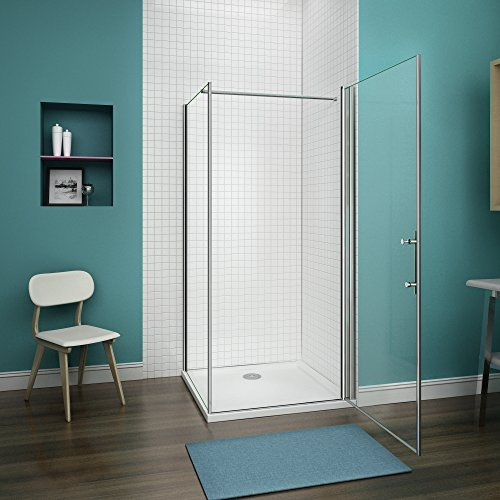 100x80x185cm Porte pivotante porte de douche paroi de douche cabine de douche avec barre de fixation 140cm verre anticalcaire