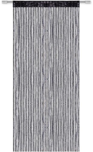 Bestlivings Fadengardine Türvorhang Fadenvorhang Metallikoptik mit Stangendurchzug, trendig schön in vielen erhältlich (schwarz - Black, H200 x B90 cm (1er Pack))