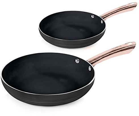 Tower T800000RB Linear Non Stick Induction Frying Pans Set, Cerasure Coating, Black And Rose Gold, 2 Piece, 24/28 cm