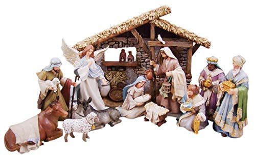 Bethlehem Nights Christmas Nativity Scene Figurines with Creche, 12 Piece Set