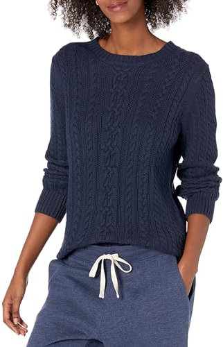 Amazon Essentials Women's Soft Fisherman Cable Long-Sleeve Crewneck Jumper (Available in Plus Size), Navy, M