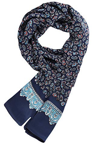 WANYING Edler Seidenschal für Herren 100% Seide 11 Momme Herrenschal Schaltuch Doppelseite für Frühjahr Sommer Herbst Casual Business 155×26cm - Paisley Dunkelblau