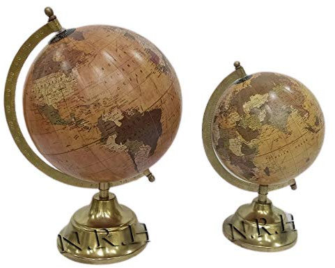 Vintage-Weltkarte, mehrfarbig, drehbar, Set mit 2 Weltkugel für den Schreibtisch, Tischdekoration mit Sockel