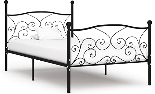 vidaXL Bettgestell mit Lattenrost Metallbett Einzelbett Bett Schlafzimmerbett Bettrahmen Ehebett Schlafzimmermöbel Schwarz Metall 100x200cm