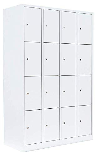 Lüllmann 16 Fächer Schließfachschrank komplett montiert 180x117x50cm Wertfachschrank Fächerschrank Spind Weiß 520447