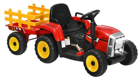 RELAX4LIFE Trattore Cavalcabile per Bambini, Trattore Ricaricabile con Rimorchio, Giocattolo Elettrico, Verde/Rosso, 136,5 x 51 x 52 cm (verde) (ROSSO)